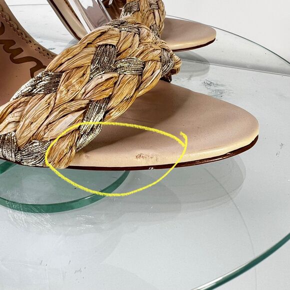 Sam Edelman Yoana Heel Sandals Nude Woven Trim ankle strap Leather - Picture 2 of 8